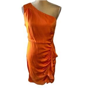 Sam Elderman Orange One Shoulder Ruched Dress Size 6